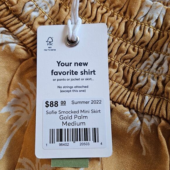 Marine Layer Sofie Smocked Mini Skirt Gold Palm Women's Medium Boho Summer - Picture 6 of 7